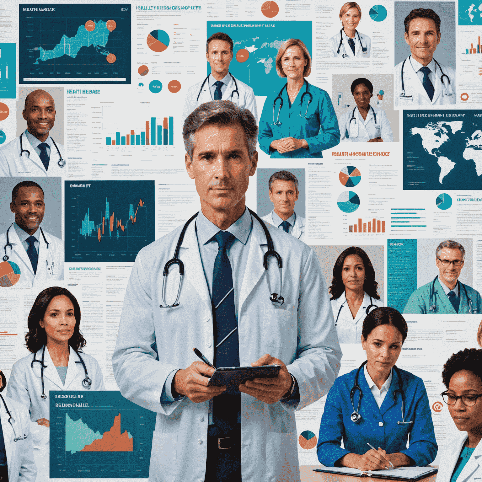 A collage of medical professionals, health charts, and breaking news graphics representing the latest health-related news and breakthroughs from around the world